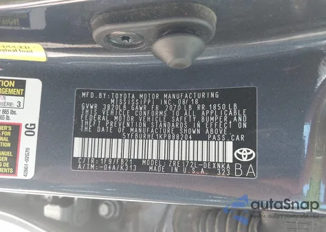 2019 Toyota Corolla Le z USA, uszkodzony, nr VIN 5YFBURHE1KP888204